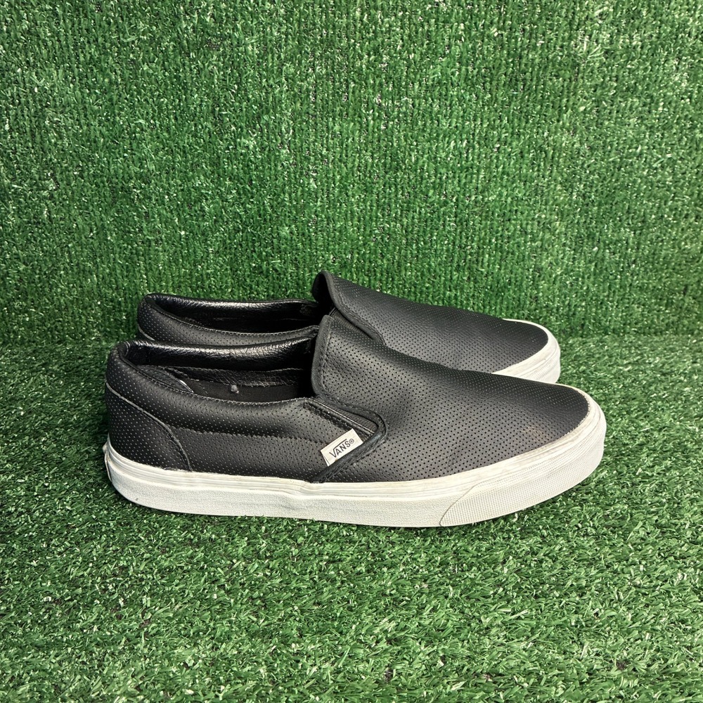 Vans Classic Slip-On Perforated Leather Skater Streetwear Sneaker Black Mens 10